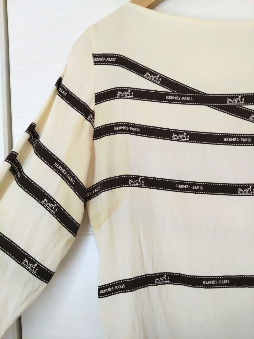 HERMES 　ストライプ 長袖 トップス　エルメス 長袖カットソー シルク