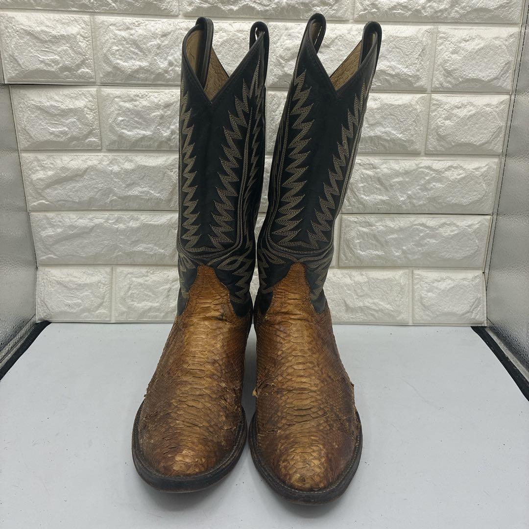 【良品】ウエスタンブーツ 8.5 パイソン レザー ステッチ リザード