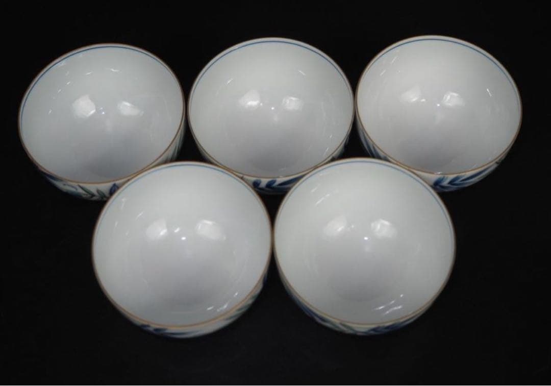 送料無料　有田焼　華山萬右衛門　豆彩　総手描き茶碗5客　未使用　共箱