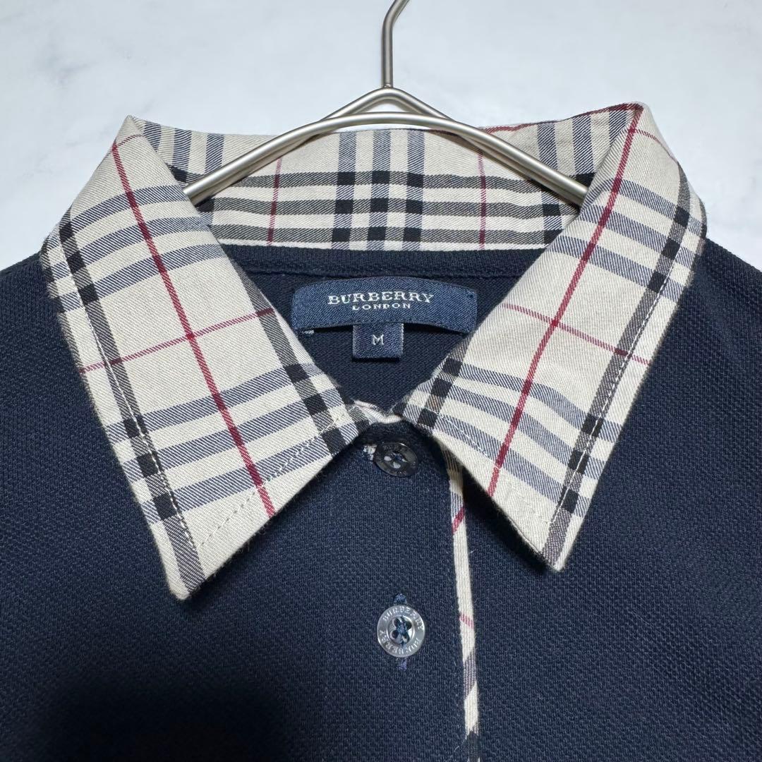BURBERRYLONDON バーバリー ノバチェック ポロシャツ長袖 ネイビー