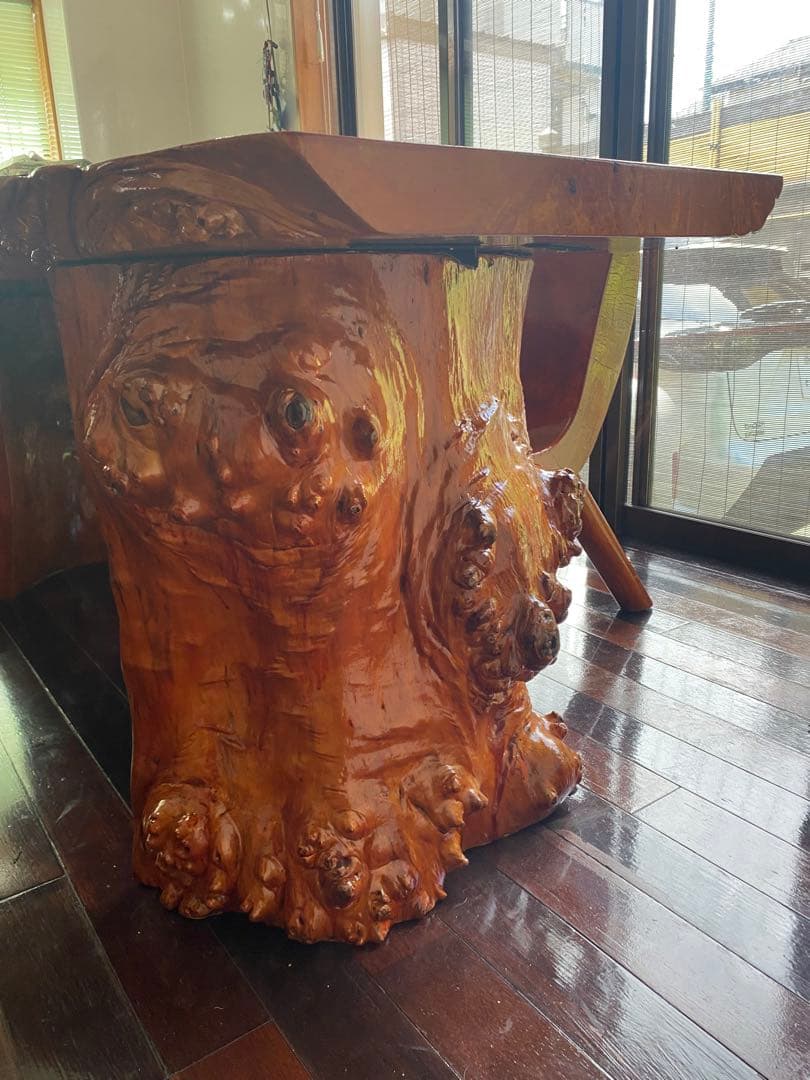 栃の木　とちの木　一枚板テーブル　注文製作　イス5脚　座敷用脚短い有　一枚板