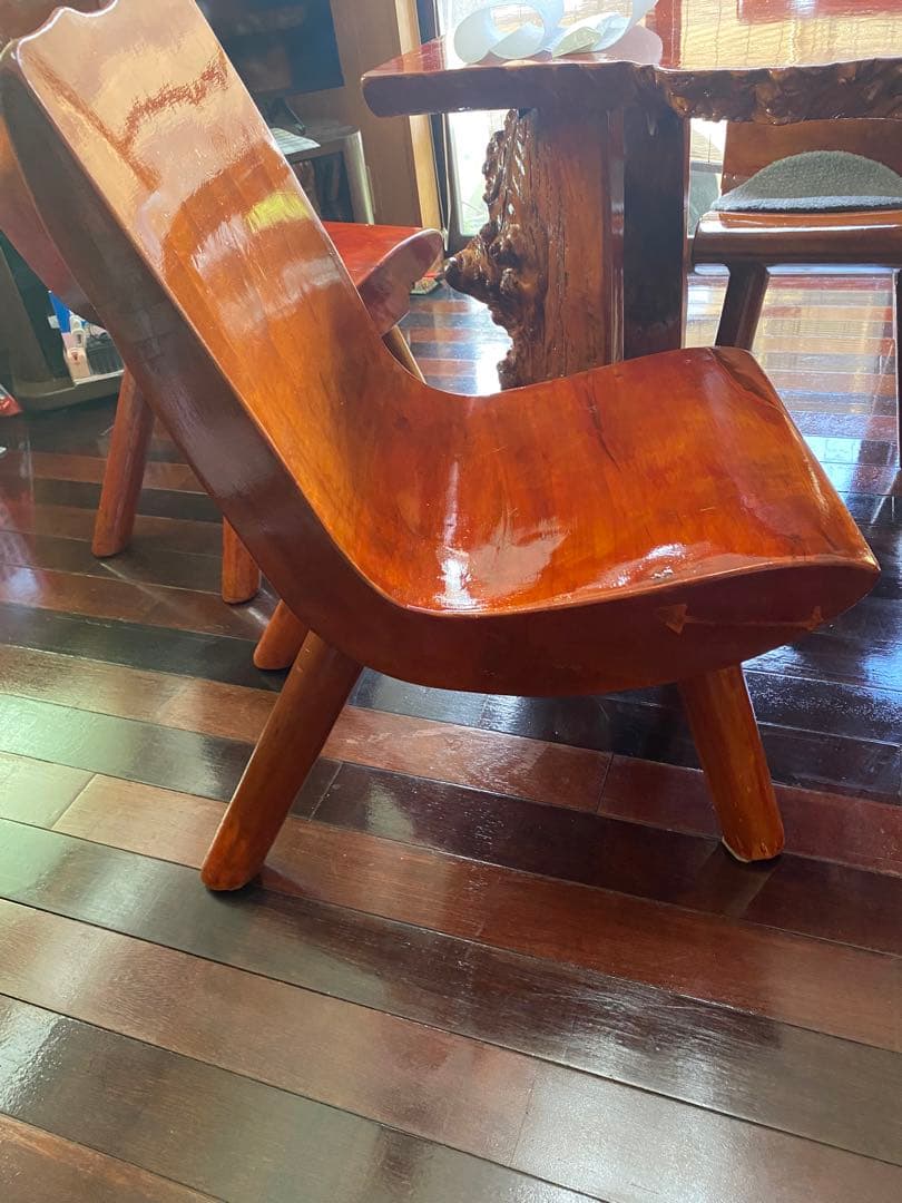 栃の木　とちの木　一枚板テーブル　注文製作　イス5脚　座敷用脚短い有　一枚板