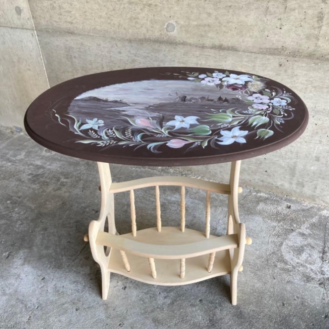 サイドテーブル マガジンラック 飾り台 花台 トールペイント 花柄 木製 レトロ