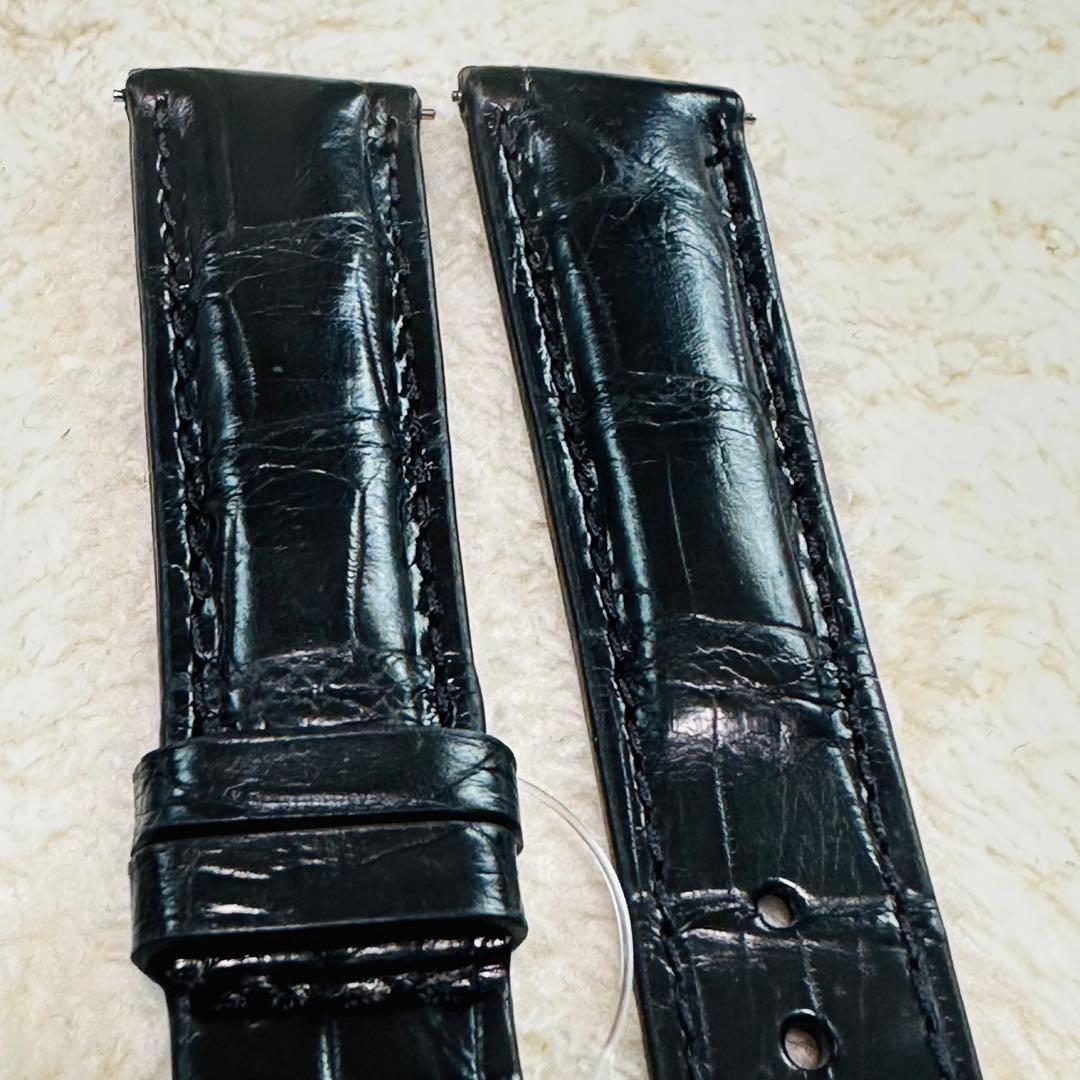 2005#19mm-16mmブラック★本物クロコダイル腕時計用ベルト★スイス製