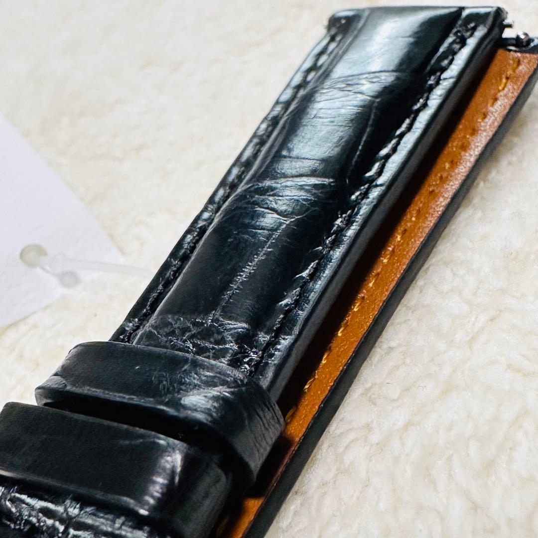 2005#19mm-16mmブラック★本物クロコダイル腕時計用ベルト★スイス製