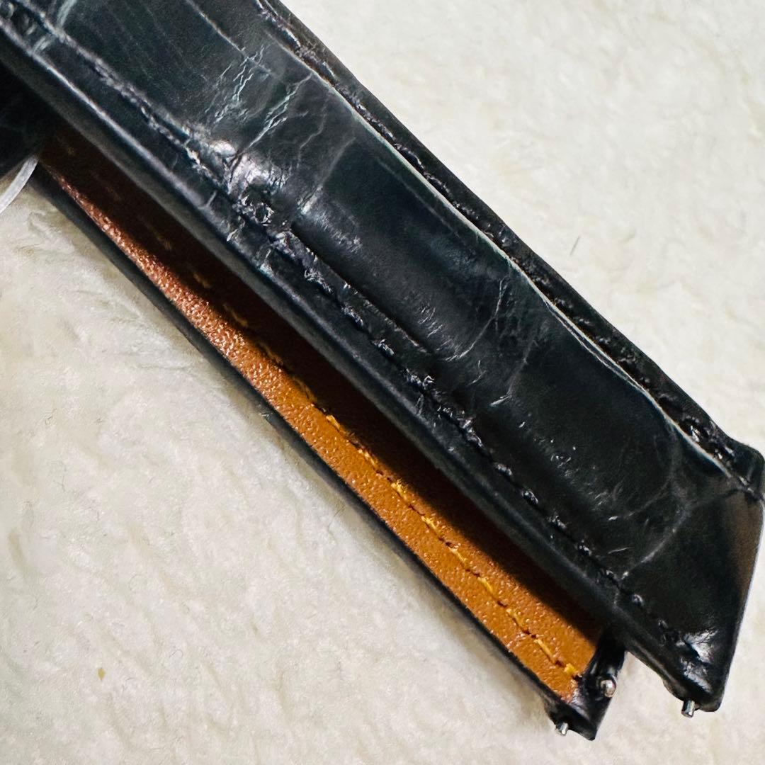 2005#19mm-16mmブラック★本物クロコダイル腕時計用ベルト★スイス製