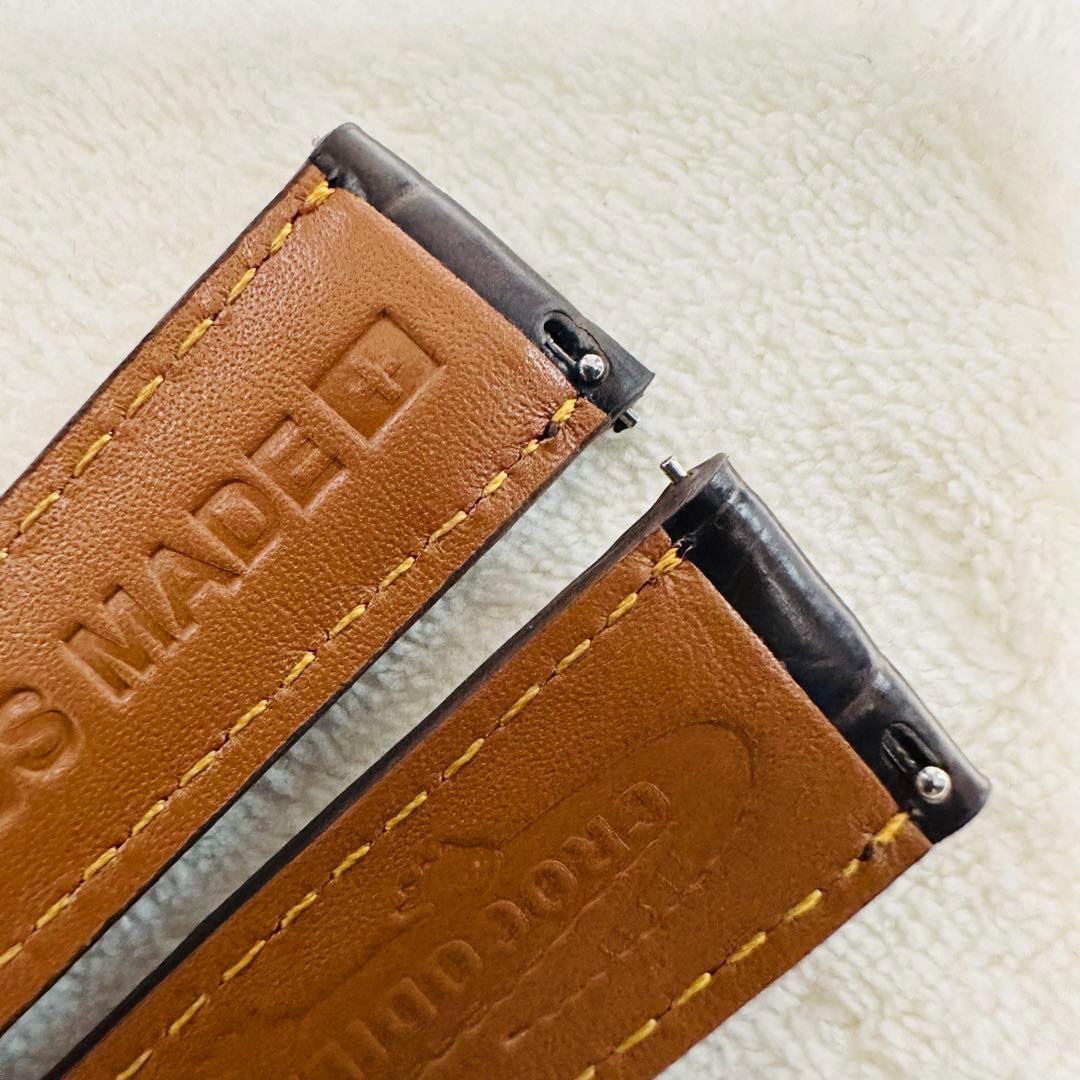 6008#20mm-16mmダークブラウン★本物クロコダイルベルト★スイス製