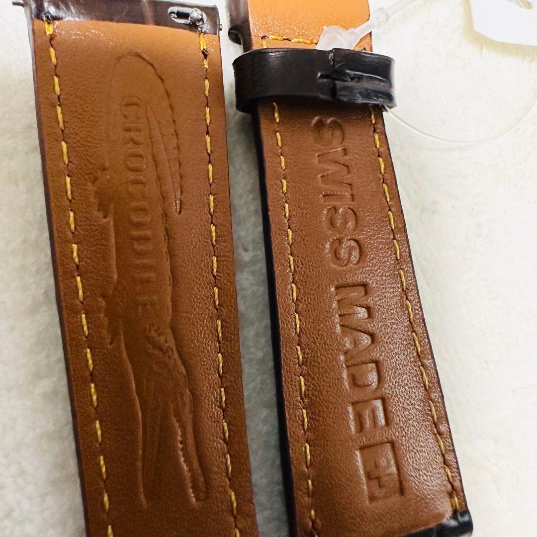 6008#20mm-16mmダークブラウン★本物クロコダイルベルト★スイス製