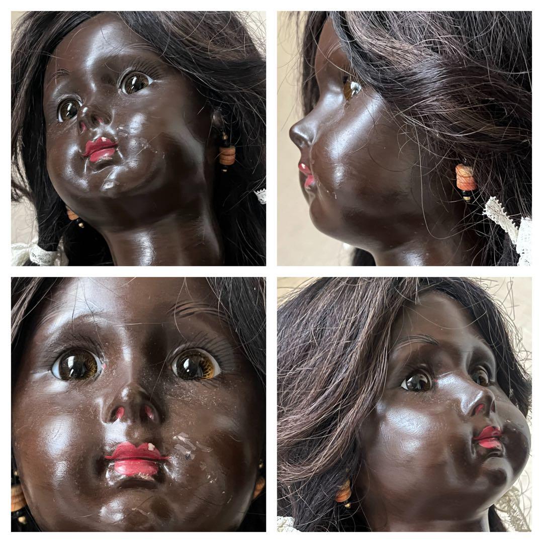 アンティーク/ヴィンテージ黒肌コンポジションドールレトロ人形ビスクドール