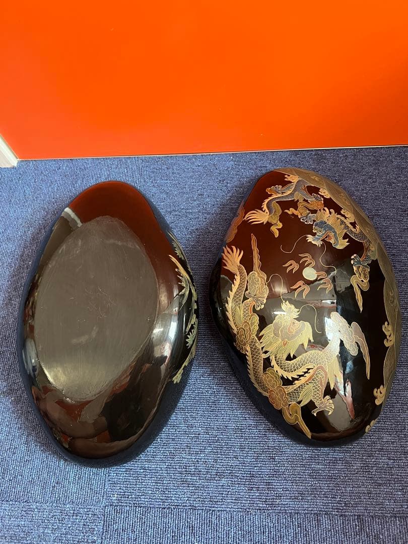 1439 蒔絵　雲龍図　貝型　蓋物　工芸品