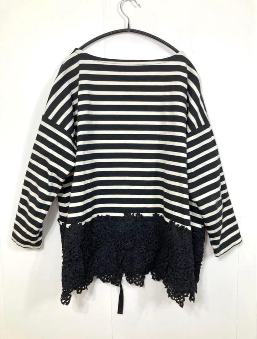 新品！ビアズリー 長袖裾レースカットソー ボーダーカットソー 裾レース