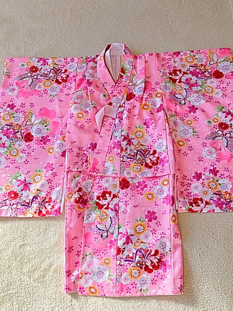 七五三 詣り3歳 女児可愛いピンク着物襦袢白被布3点セット早い者勝ち〜