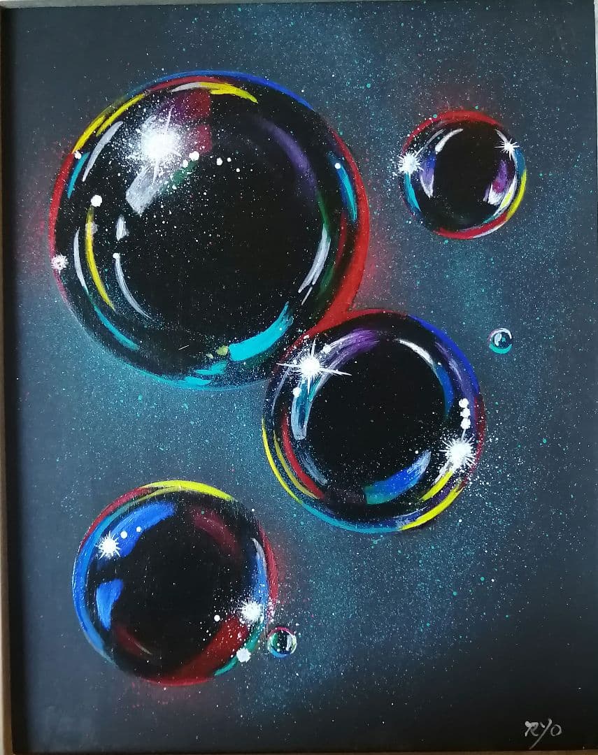 絵画　アクリル絵　額縁　ボード　シャボン玉