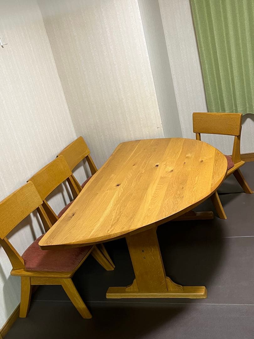 希少飛騨家具　太平産業180センチ半円形　ダイニングテーブル、回転椅子4脚セット