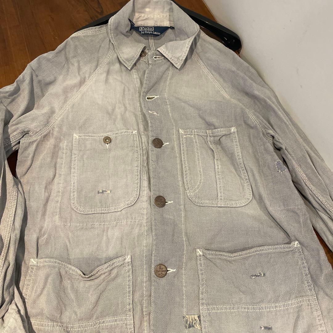 90sラルフローレン カバーオール　ダメージ加工　チェンジボタン　ヴィンテージ
