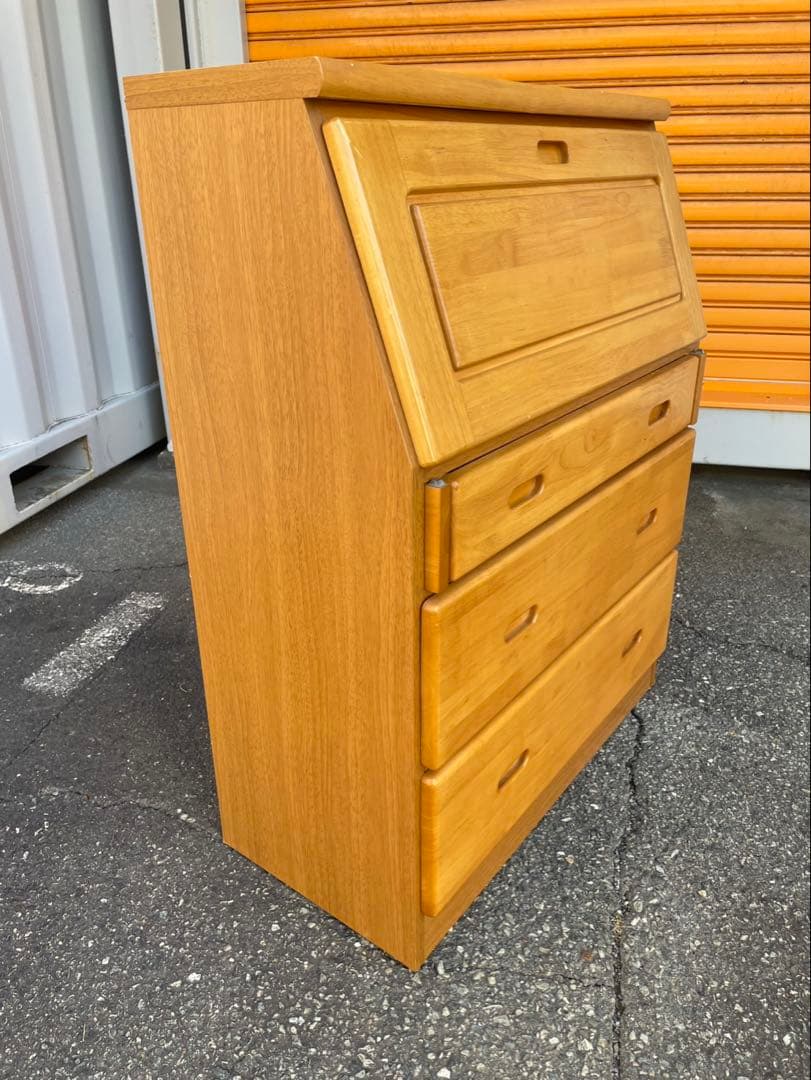 吉川木工　木製 ライティングビューロー デスク 3段引き出し 収納家具