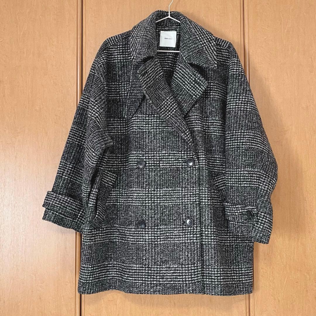 【極美品】Spick & Span Wスライバーチェックハーフコート　36