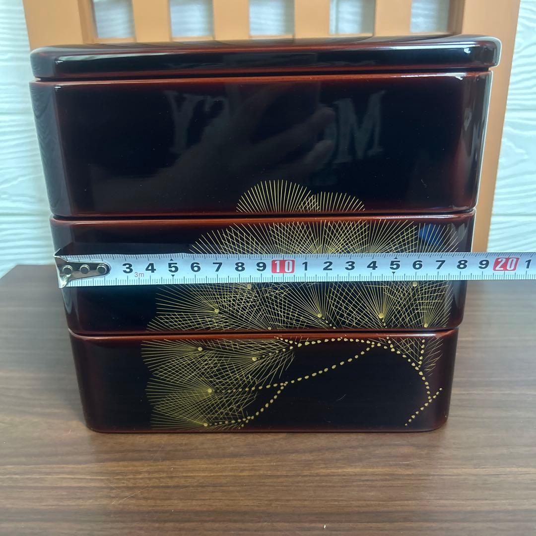 越前焼 漆金手彫り 御重箱 松 金 三段 箱付き