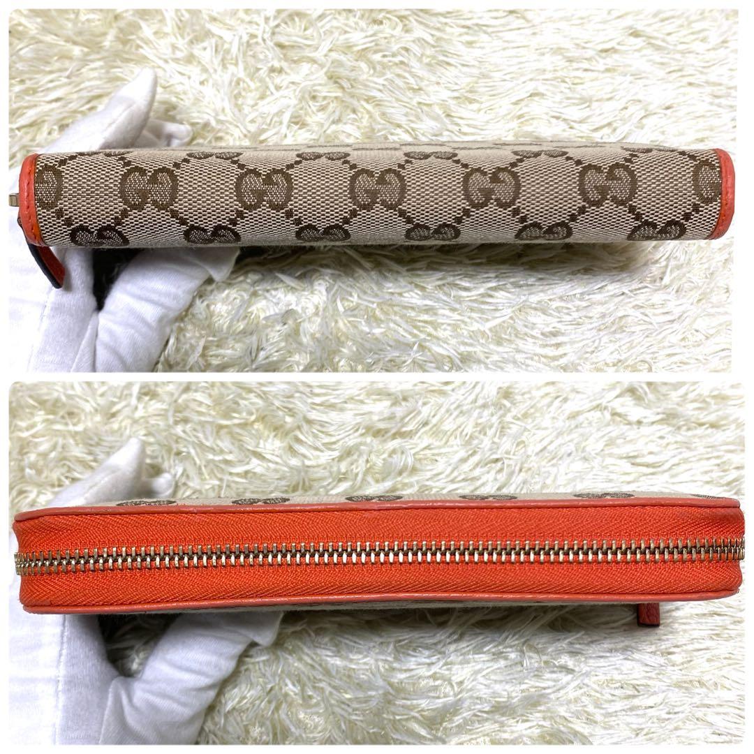 美品✨ GUCCI グッチ 長財布 GGキャンバス ラウンドファスナー オレンジ