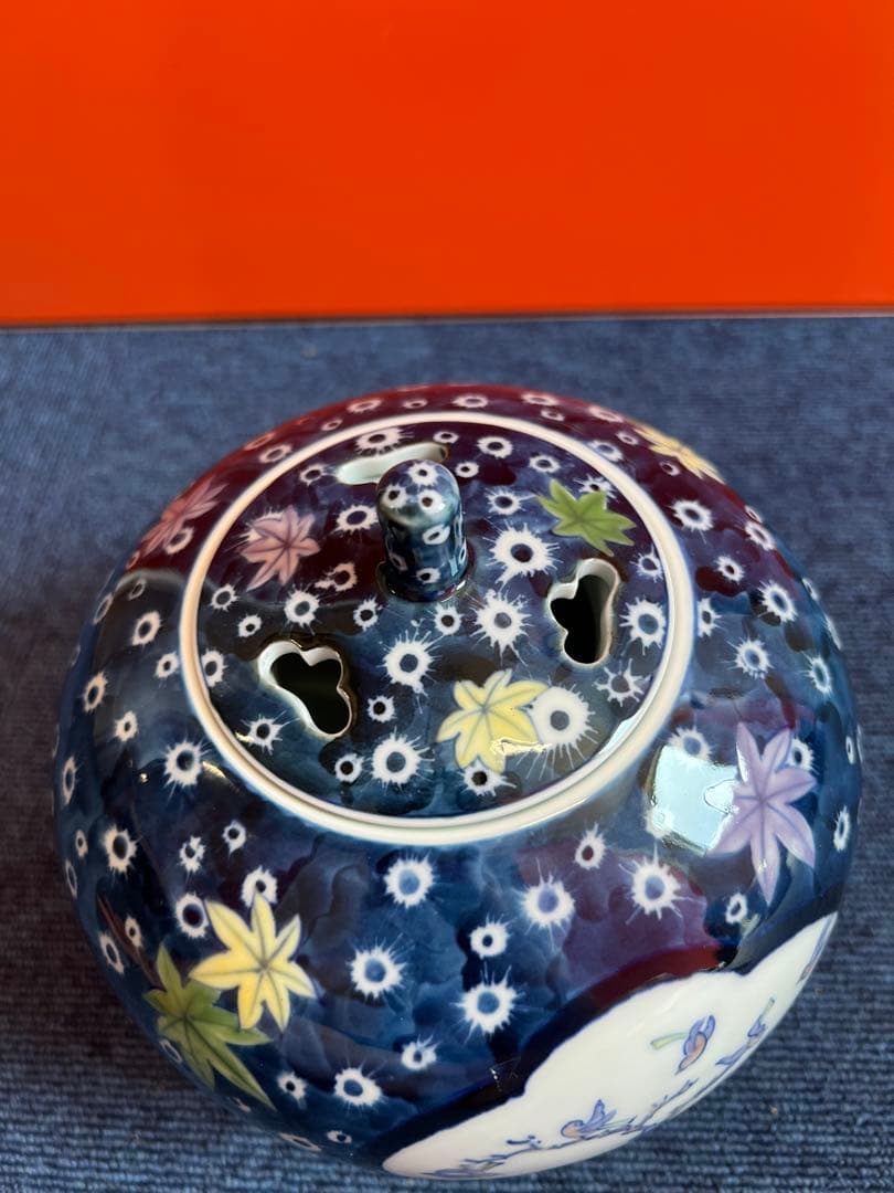 1066 有田焼　色絵花鳥　香炉　未使用