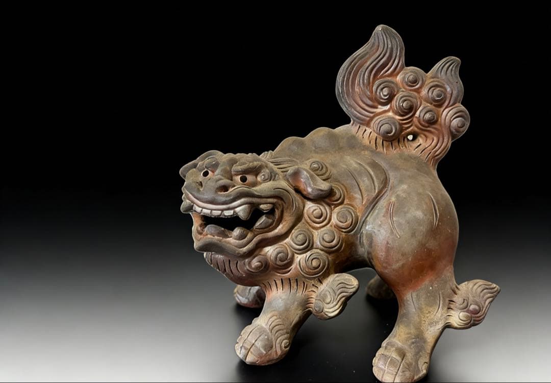 備前焼 唐獅子 置物 木南知加選 在刻銘 時代物 古美術 骨董品 縁起物 極上品