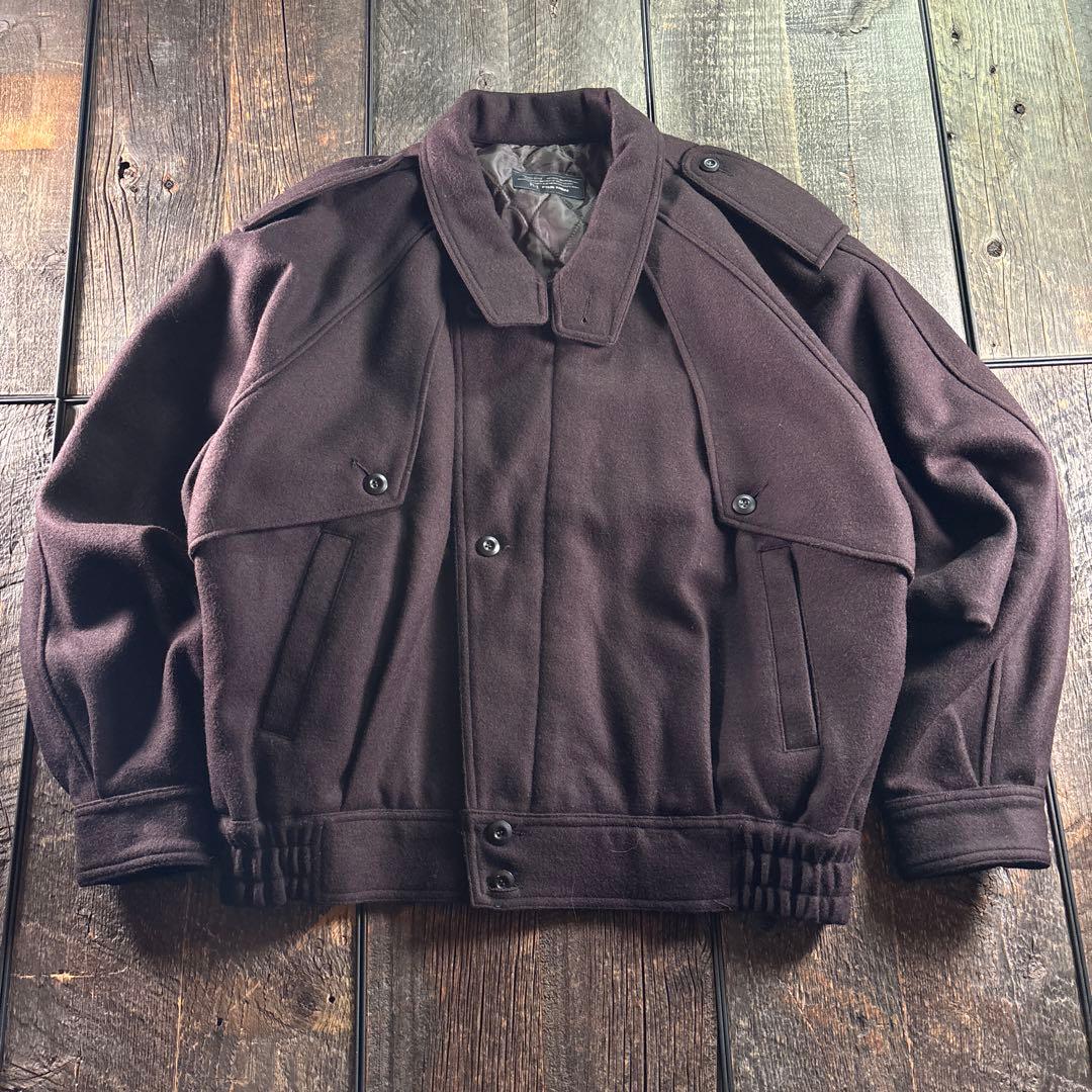 古着　メルトンウール　ボンバージャケット　焦茶　L 太アーム　短丈ジャケット