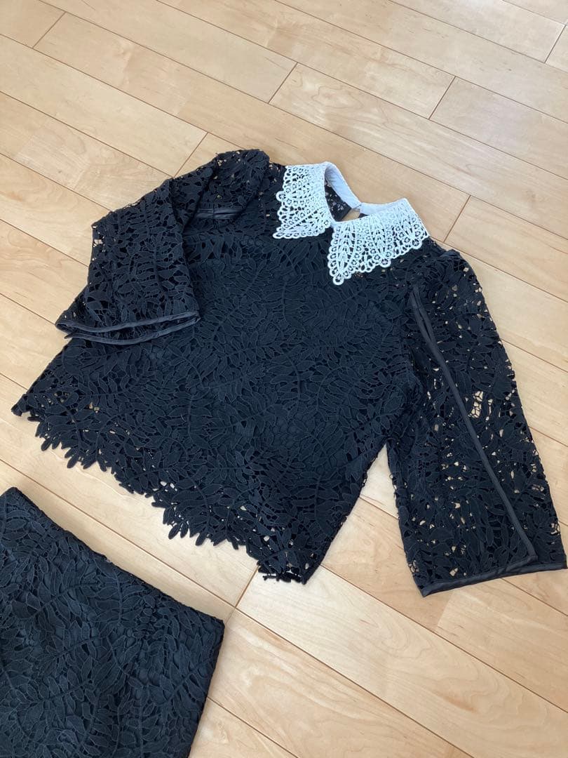 【LEJA】 リーフレースカラースリットスリーブ｜ラインセット アップワンピース