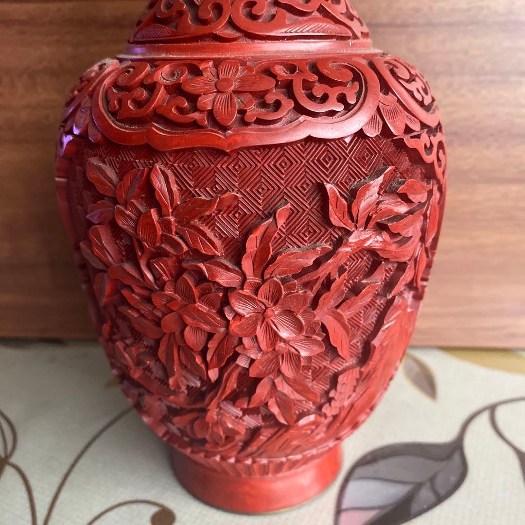 中国美術 花瓶 壷　彫漆　中国伝統工芸　 アンティーク　骨董品