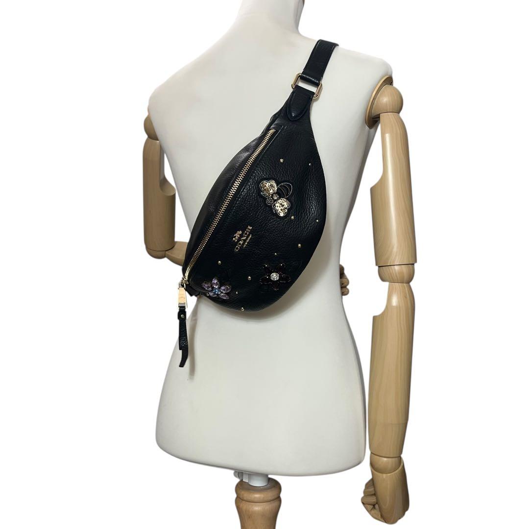 極美品✨ コーチ ボディバッグ 2way レザー ストーン 黒 海外限定 レア