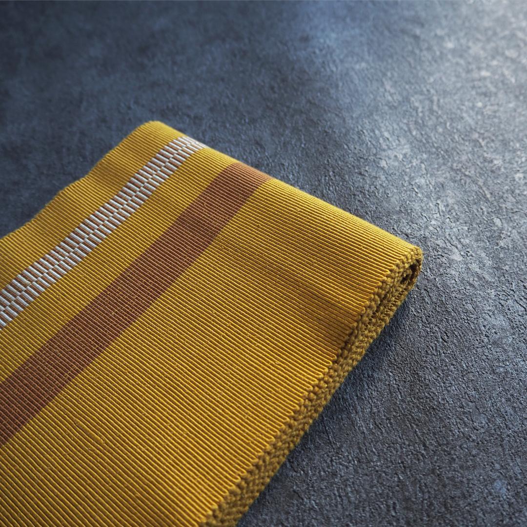 【特別最終SALE 】本場黄八丈 正絹 半幅帯♪ 草木染め 縞 黄金色 茶色 縞