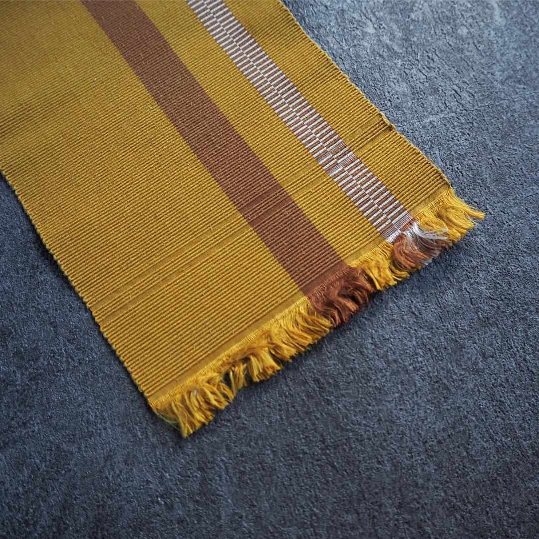 【特別最終SALE 】本場黄八丈 正絹 半幅帯♪ 草木染め 縞 黄金色 茶色 縞