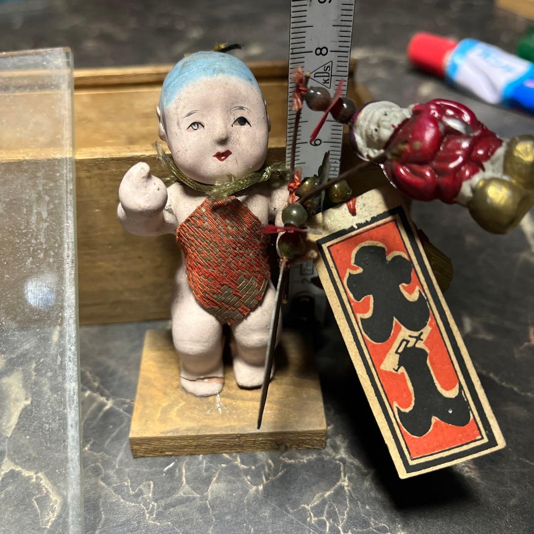御所人形・江戸時代御所人形、鯛、御台人形・童人形・見立て人形・古いガラスケース入