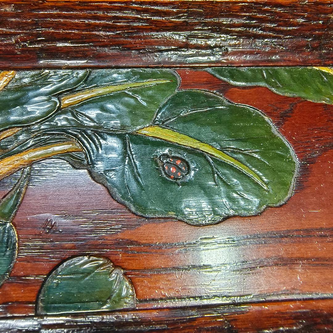 茶道具 烏城彫煎茶盆 一刀彫 道人作 くり抜き 時代物 未使用美品 旧家蔵出し