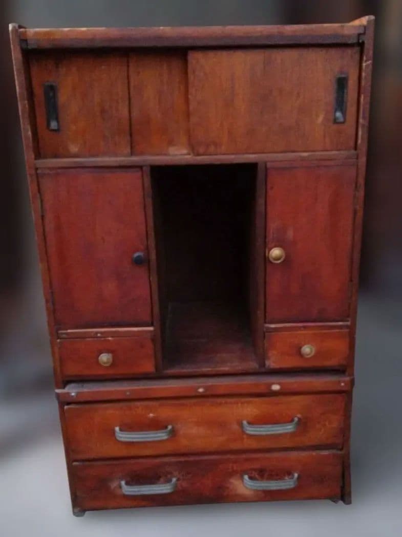 ヴィンテージ木製 からくり簞笥 茶箪笥 昭和レトロ 大正ロマン アジアン家具