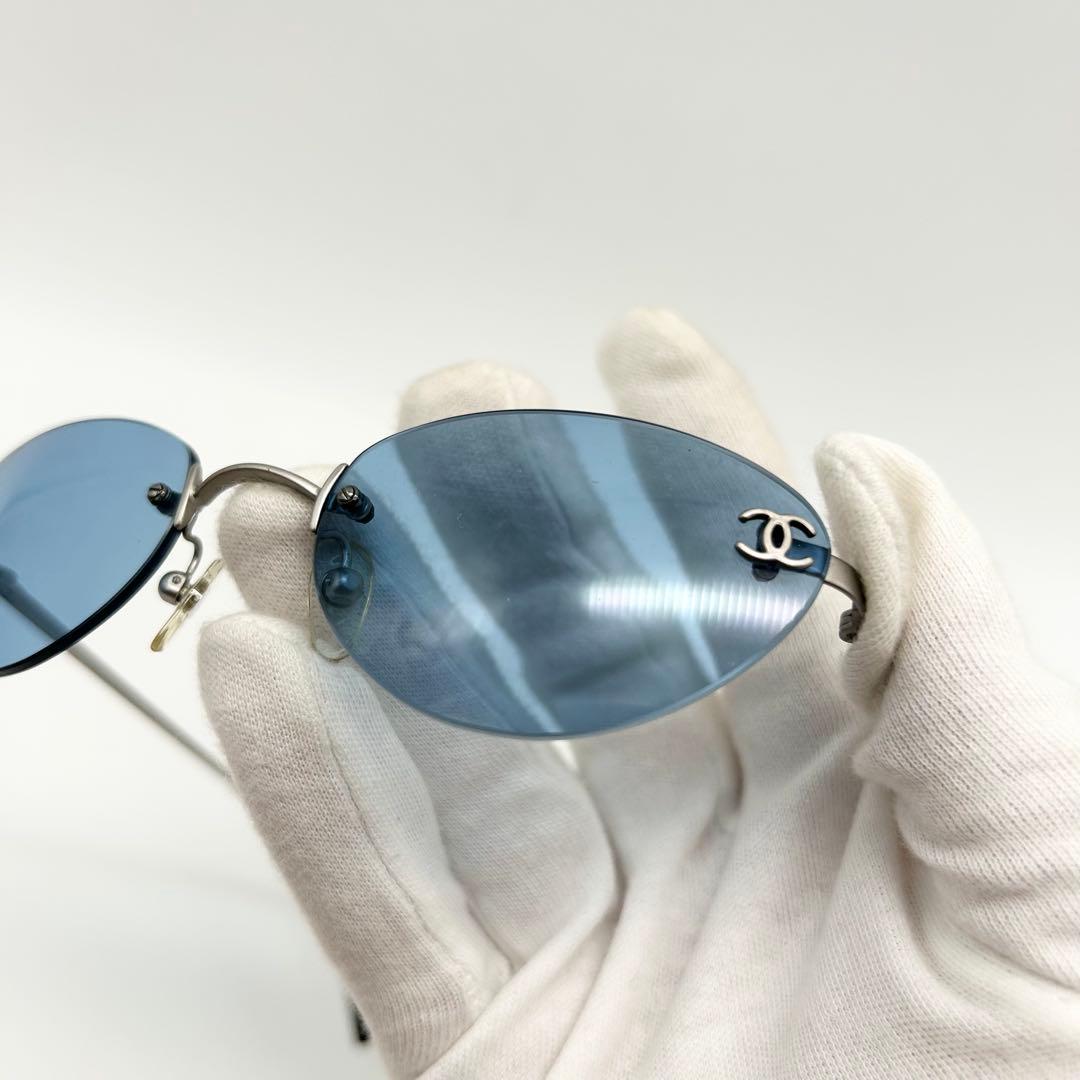 美品 CHANEL サングラス ココマーク リムレス ブルー 4003 ケース付