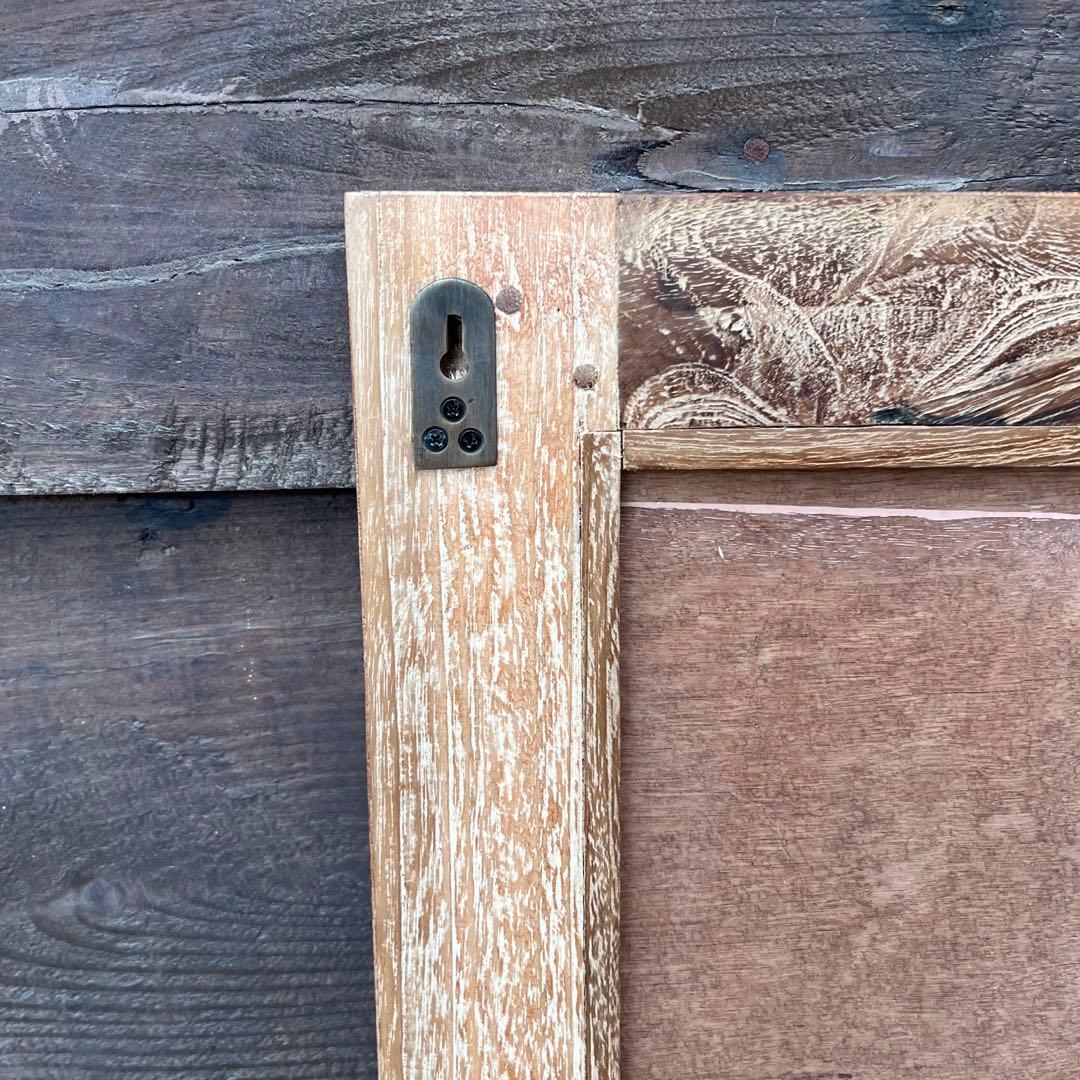 オールドチーク材の壁掛け鏡 70cm × 50cm 木製フレーム 無垢材