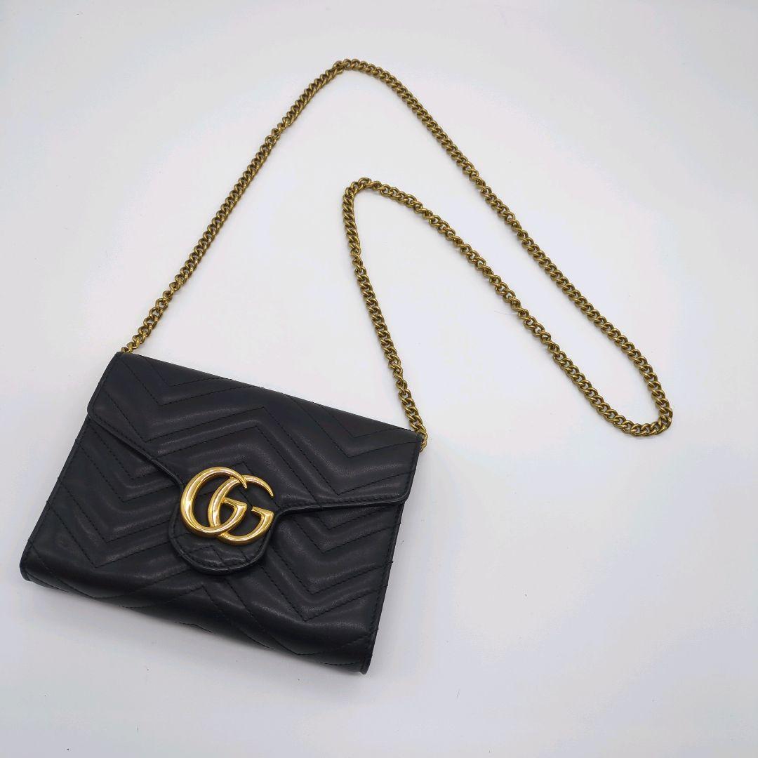 【入手困難・美品】グッチ☆チェーンウォレット GGマーモント キルティング 黒