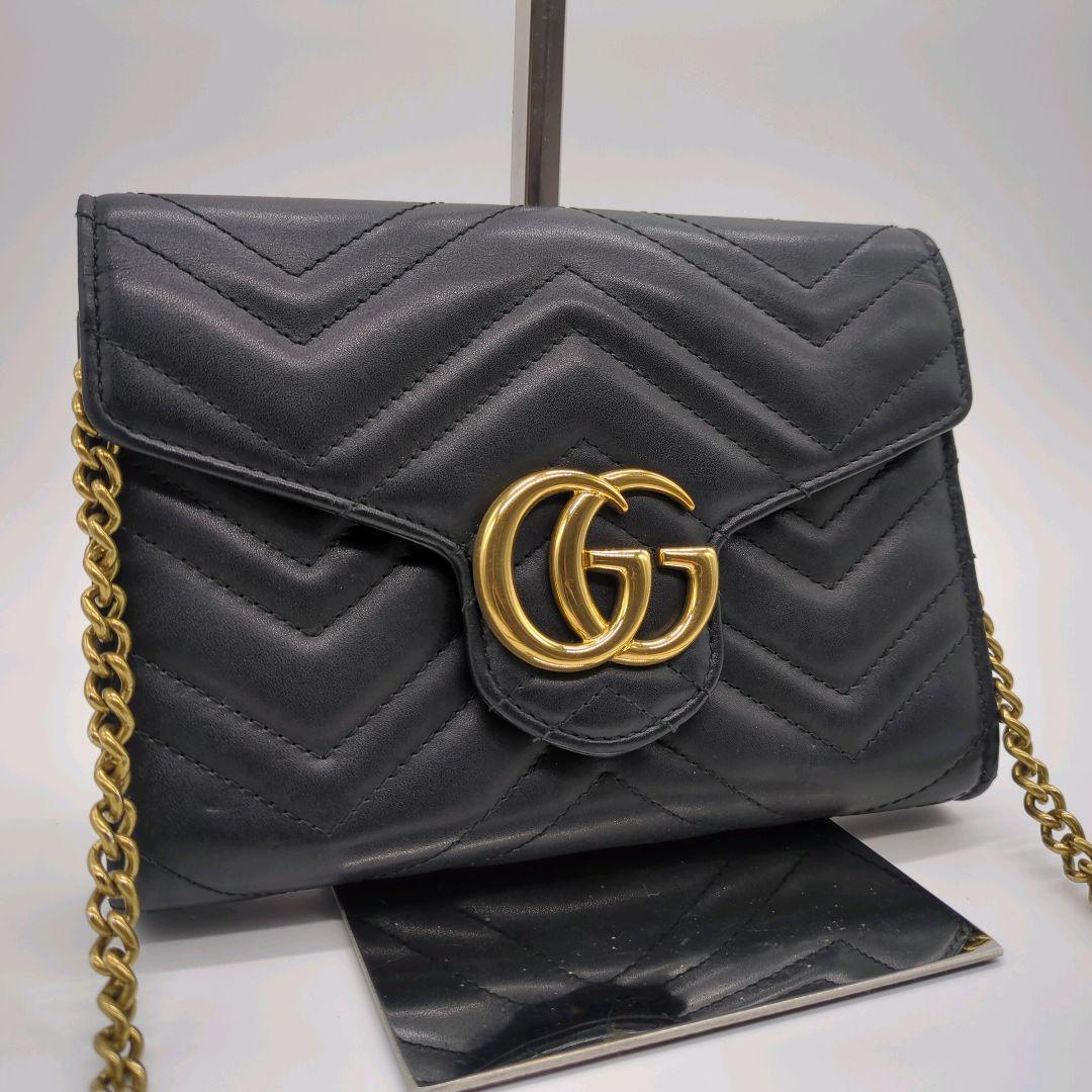【入手困難・美品】グッチ☆チェーンウォレット GGマーモント キルティング 黒