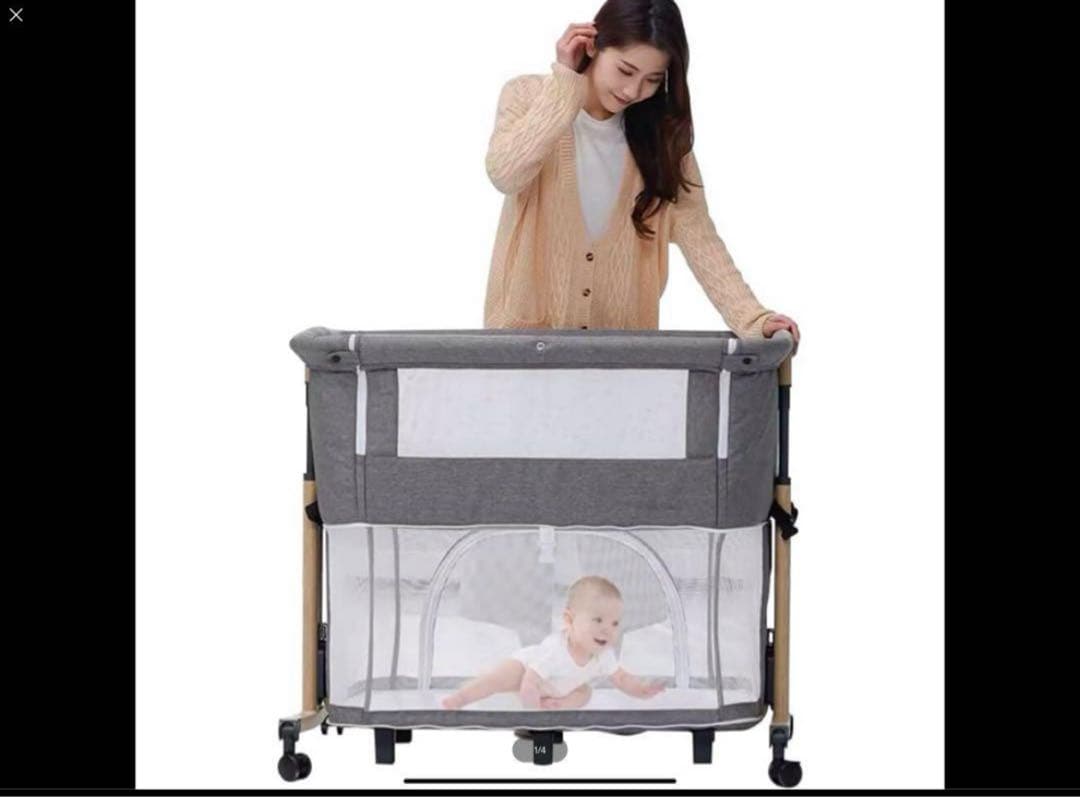 新品正規品HZDMJベビーベッド 添い寝折りたたみハイローベッド08C-Gグレー