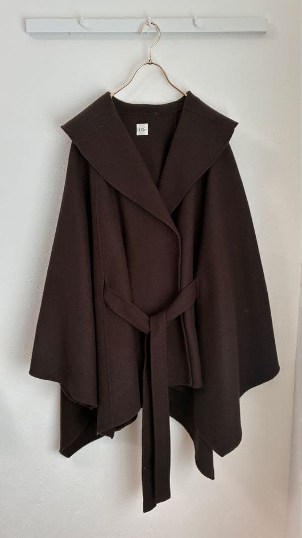 L'Or レギュラーヘム　ケープコート　ダークブラウン　かじまり　ウールコート