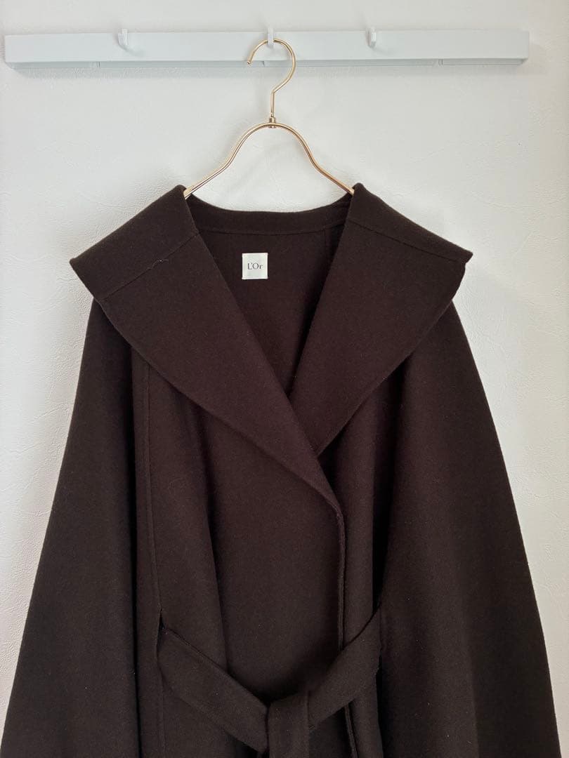 L'Or レギュラーヘム　ケープコート　ダークブラウン　かじまり　ウールコート