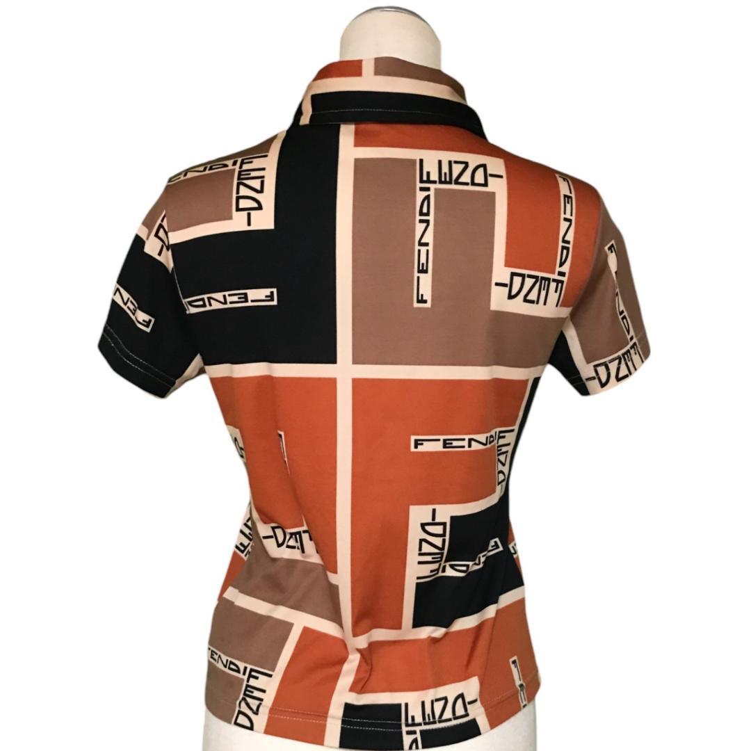 高級FENDI フェンディポロシャツ　ズッカ柄FFロゴ　総柄　44