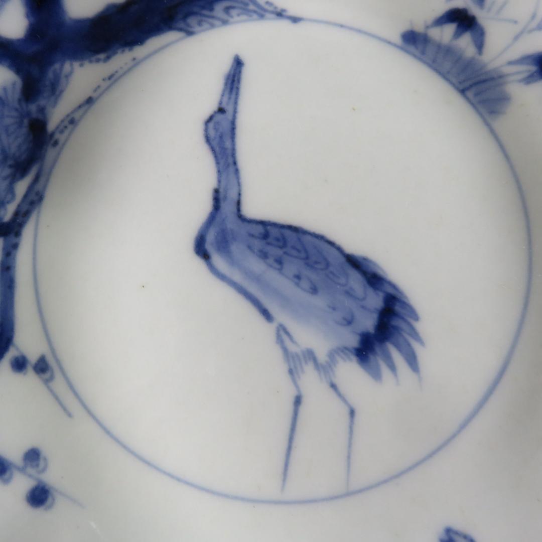 なます皿 染付 4枚 鶴亀 松竹梅 美品 古伊万里 スレ僅か