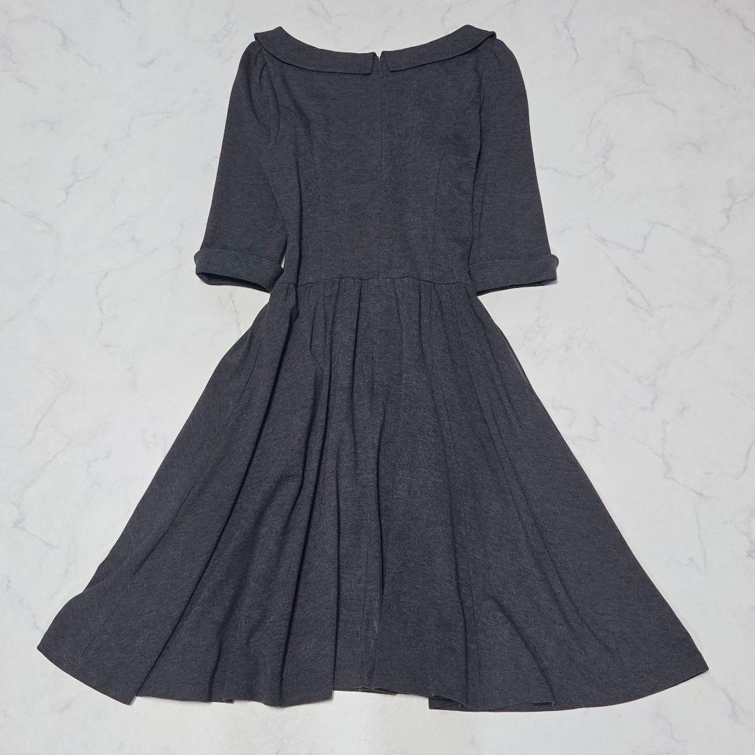 美品✨ルネ Rene 襟付き フレア 5分袖 ワンピース Aライン グレー 36