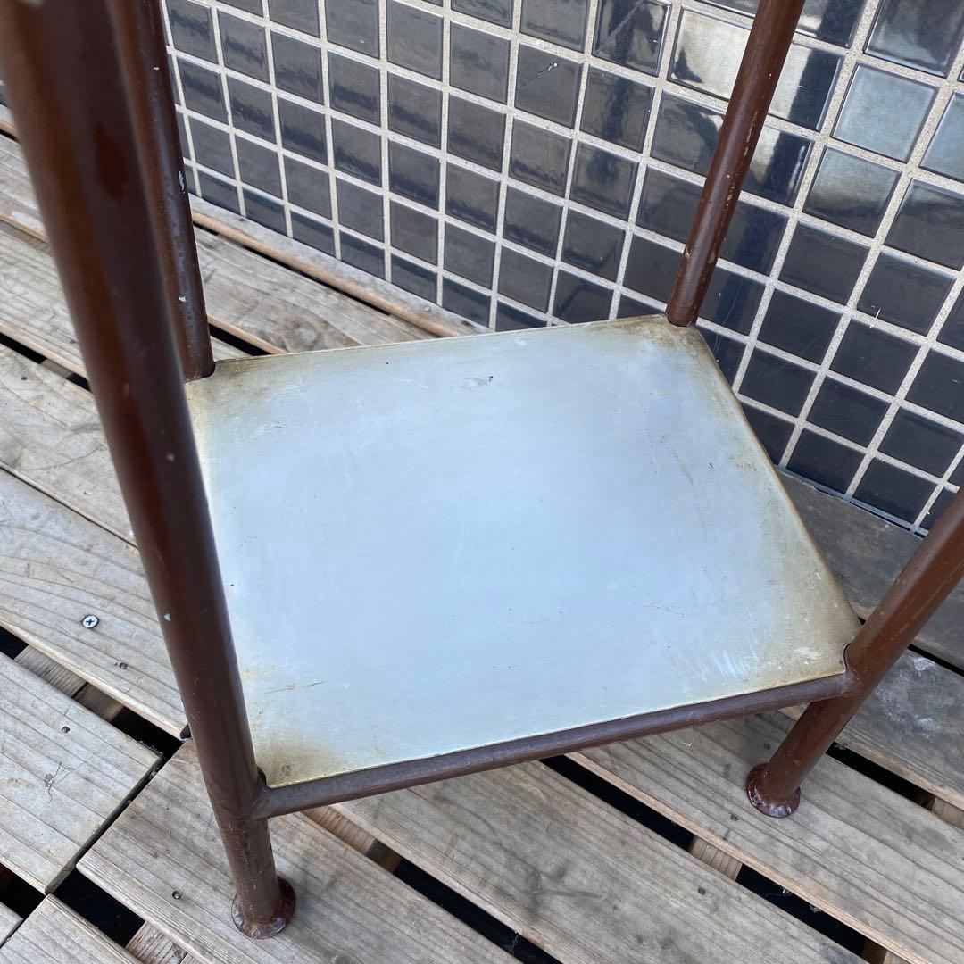 A 昭和レトロ 鉄脚スツール ヴィンテージ 寄木細工 古家具 インダストリアル