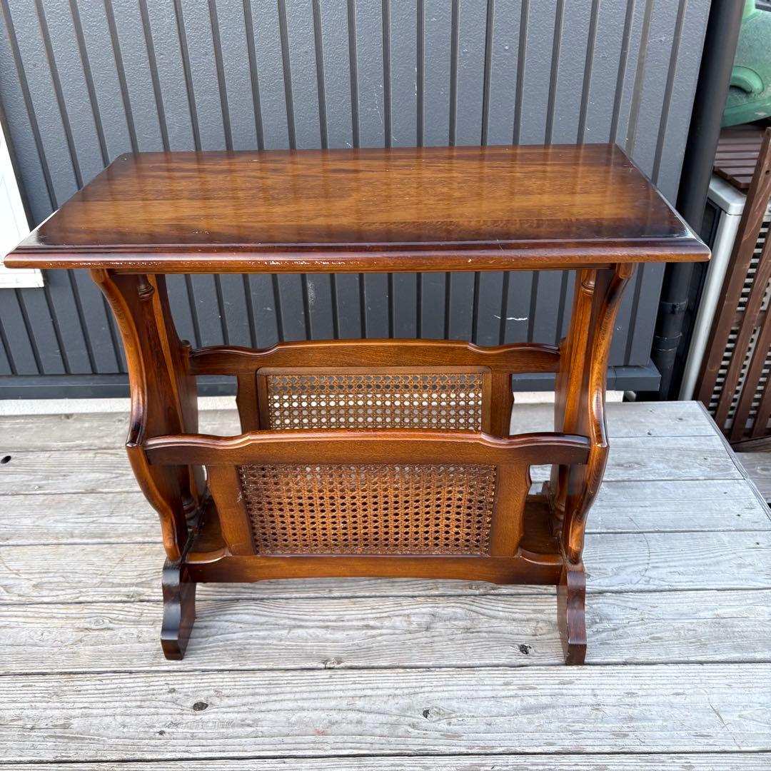 カリモク コロニアル マガジンラック付き サイドテーブル 木製 昭和レトロ古家具