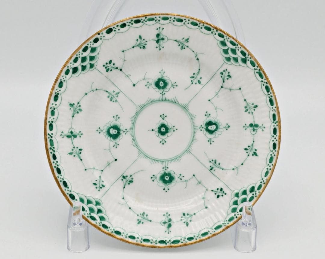 ロイヤルコペンハーゲン グリーンフルーテッド ハーフレース 金彩プレート 一級品