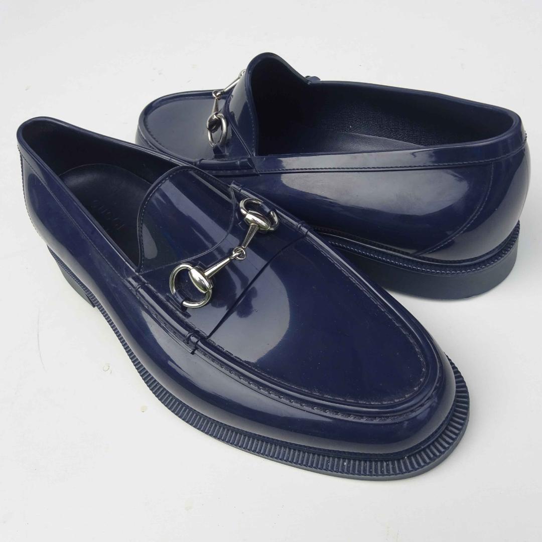 GUCCI グッチ ホースビット ラバーレインシューズ ローファー 雨用紺10