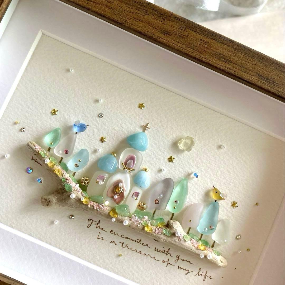 トーマス号　出逢いの教会　シーグラス／天然石／フレームアート／ガラス