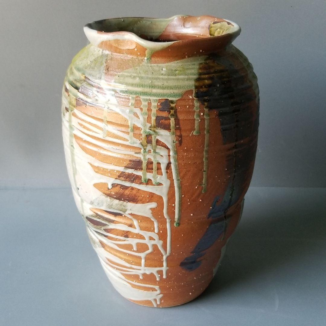 お値下げしました⤵信楽焼傘立て  壷型三色掛け 高さ４８cm